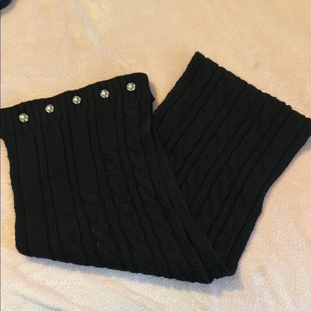MICHAEL Michael Kors Black Knit Scarf with Button Details
